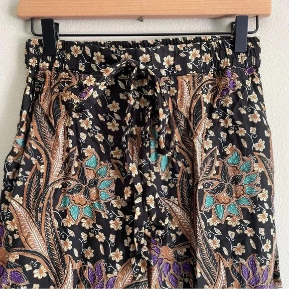 Warm Pickford Wide Leg Pants Boho Floral Paisely Black Purple Tan 100% Cotton 0 - Picture 5 of 12